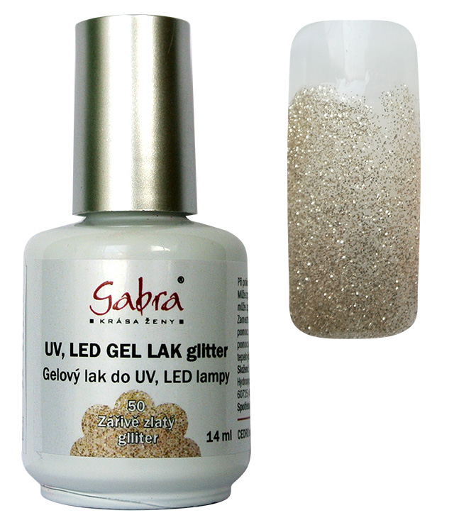 UV gel lak GABRA 50 zářivě zlatý glitter 14 ml | NEHTOVÁ MODELÁŽ - Gel laky UV gel lak GABRA 50 zářivě zlatý glitter 14 ml | NEHTOVÁ MODELÁŽ - Gel laky